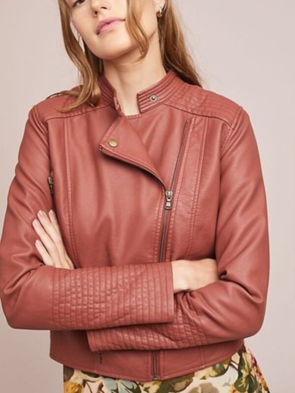 Hei Hei Anthropologie Cognac Faux Leather Moto Jacket Large